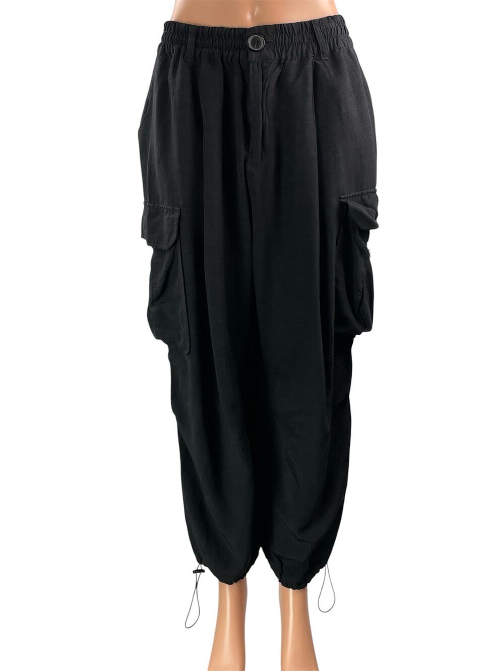 Zara Women's Black High Rise Parachute Baggy Cargo Jogger Trousers Pants Size M